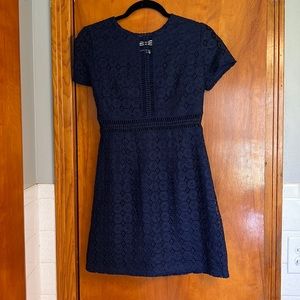 Like new. J.O.A Los Ángeles short navy dress with cut outs and knit pattern. S